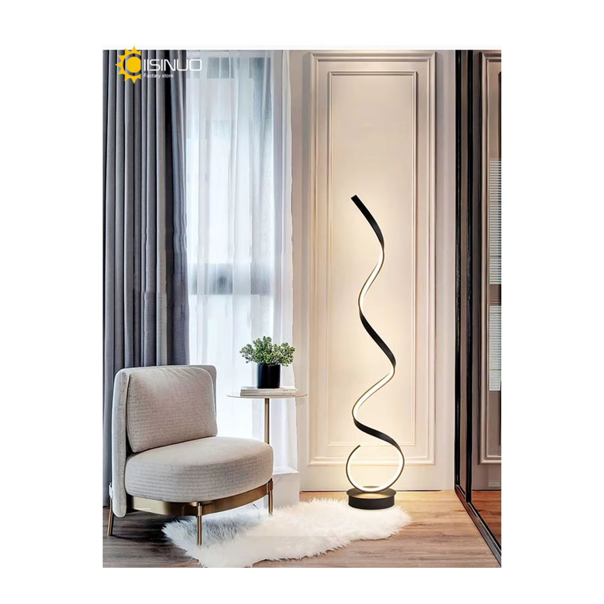 Moderne LED Streifen Stehlampe aus Aluminium von IISINUO als Leseleuchte für Wohnzimmer und Schlafzimmer in Schwarz oder Weiß - Bild 4