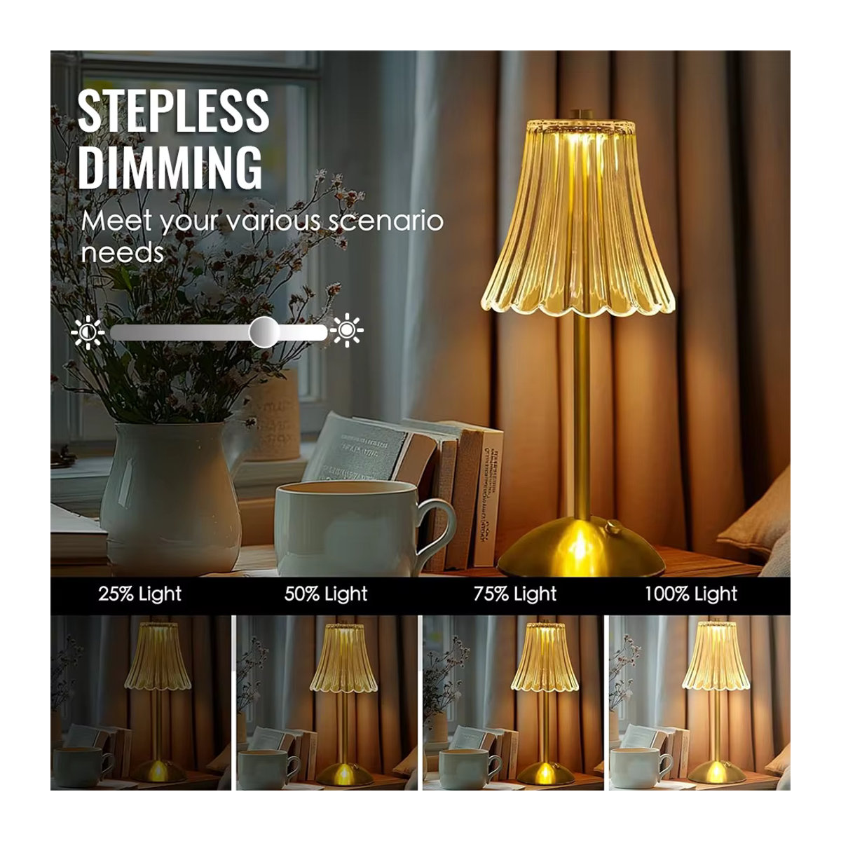 Moderne LED-Tischlampe aus Metall in Schwarz, USB wiederaufladbar mit Touch-Dimmung und 3 Lichtfarben, kabelloses Nachtlicht für Schlafzimmer und Nachttisch - Bild 3