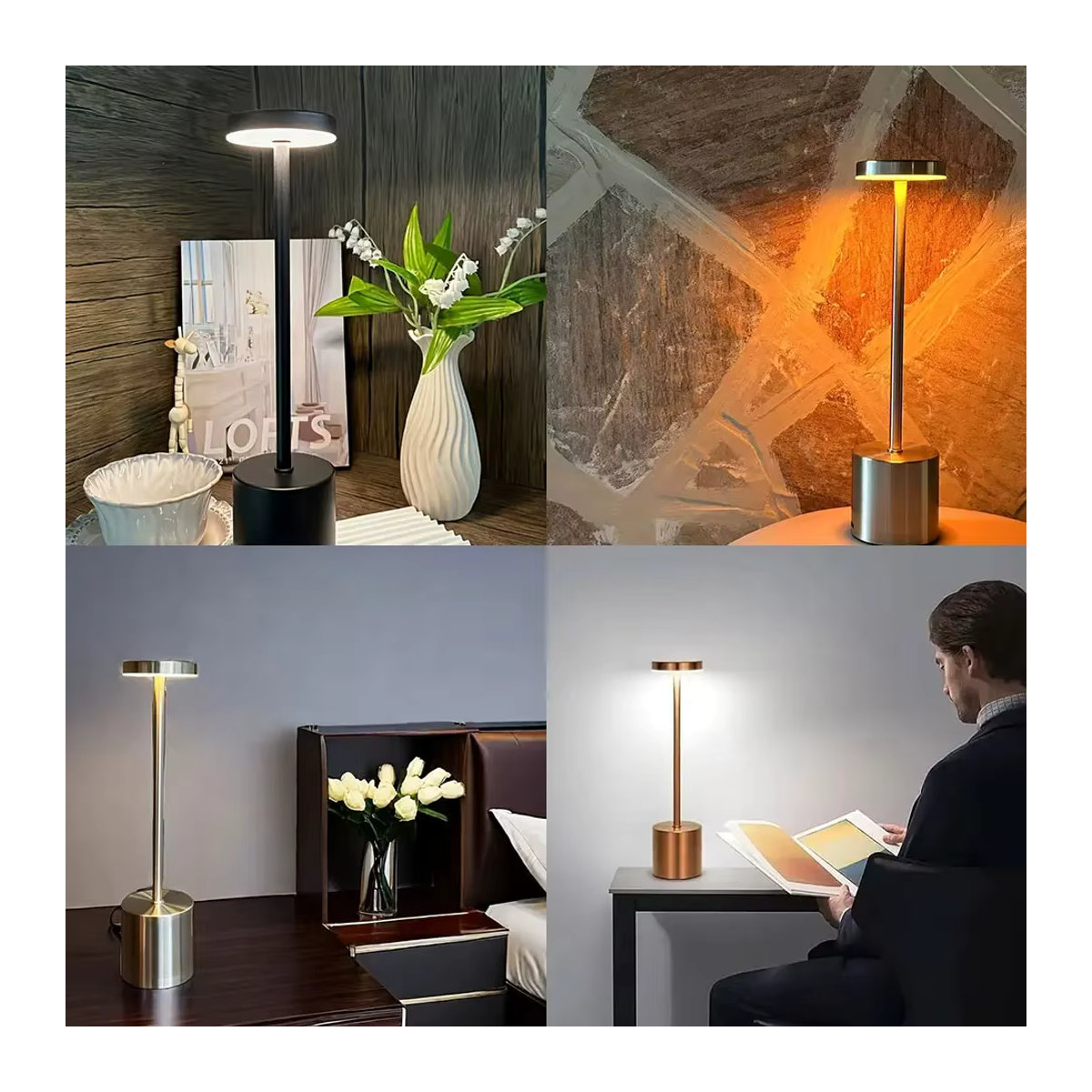 Moderne LED-Tischlampe aus Metall in Silber mit Touch-Sensor und 3 Lichtfarben, wiederaufladbar - Bild 3