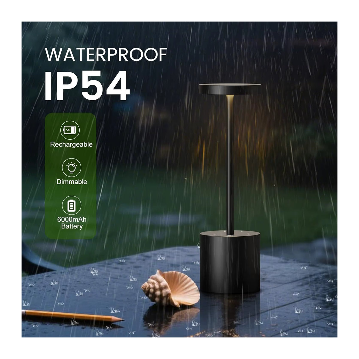 Moderne LED-Tischlampe aus Metall in Silber mit Touch-Sensor und 3 Lichtfarben, wiederaufladbar - Bild 6