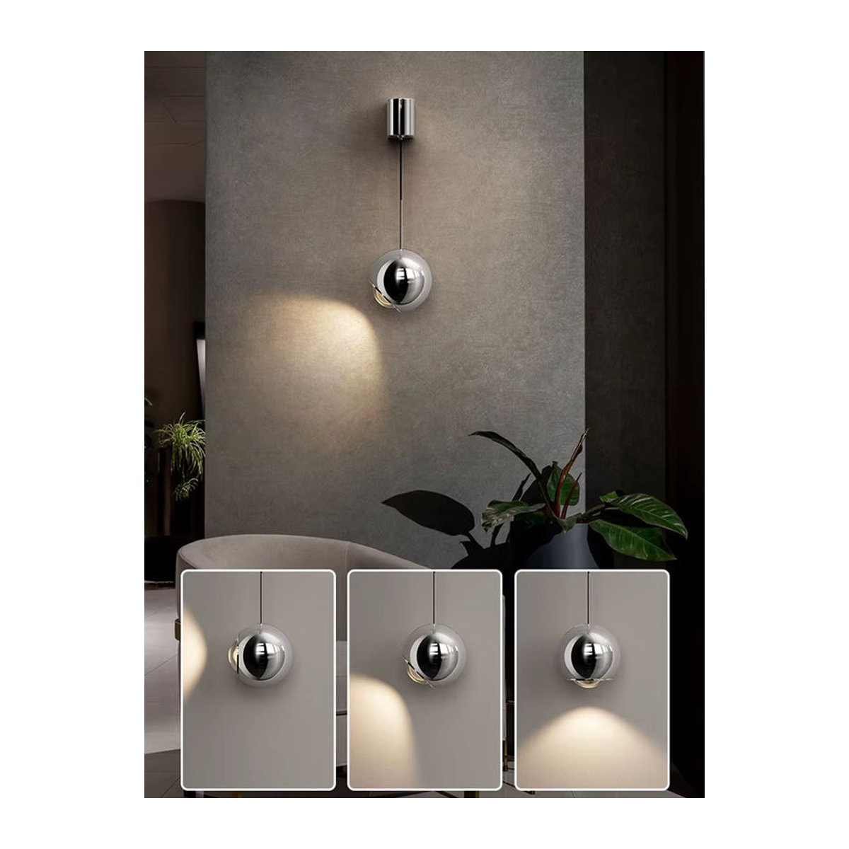Moderne LED Wandlampe aus Metall in Schwarz und Chrom für Schlafzimmer und Wohnzimmer - Bild 1