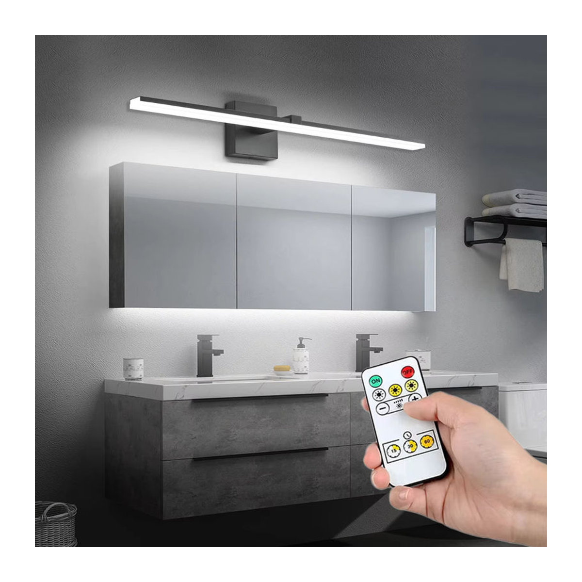 Moderne LED Wandlampe von ASCELINA aus Aluminium in Schwarz mit Fernbedienung für Schlafzimmer, Badezimmer und Spiegelbeleuchtung - Bild 3
