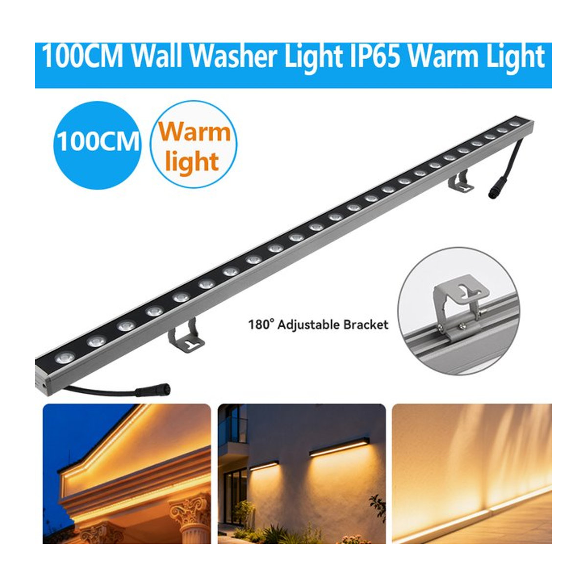 Moderne LED Wandleuchte Außen in Silber aus Aluminium, Warmweiß 3000K, IP65, B: 100 cm, H: 50 cm - Bild 1