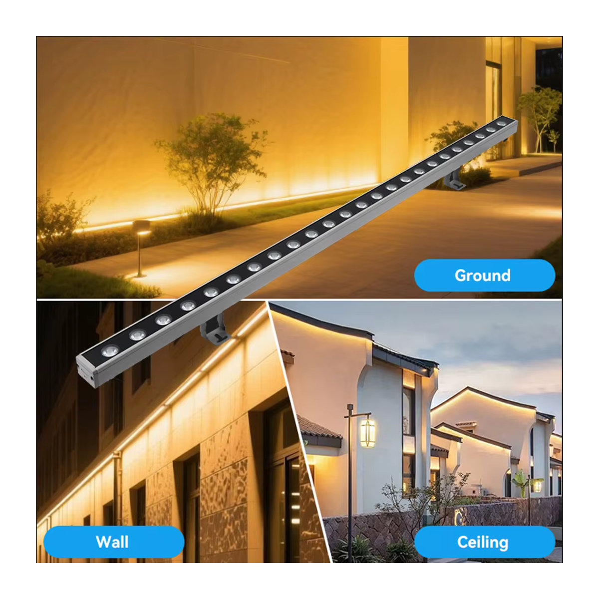 Moderne LED Wandleuchte Außen in Silber aus Aluminium, Warmweiß 3000K, IP65, B: 100 cm, H: 50 cm - Bild 3