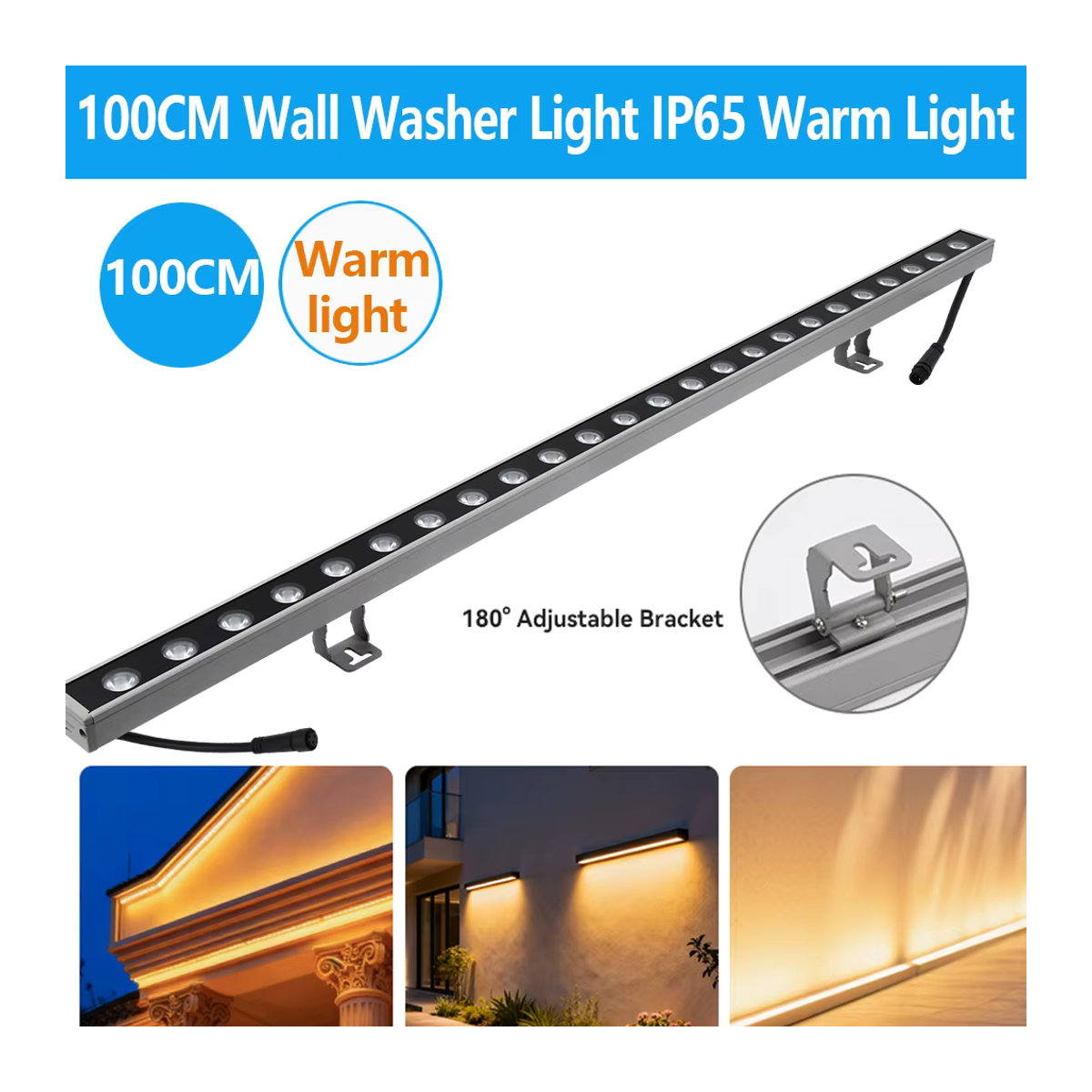 Moderne LED Wandleuchte Außen in Silber aus Aluminium, Warmweiß 3000K, IP65, B: 100 cm, H: 50 cm - Bild 6