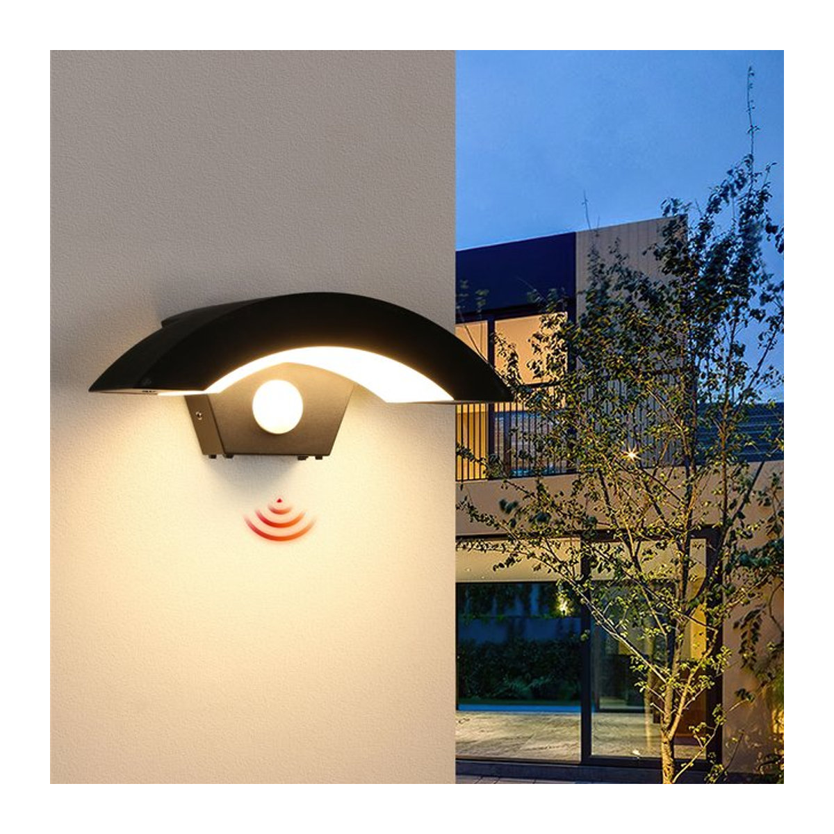 Moderne LED Wandleuchte in Schwarz mit Bewegungsmelder und warmweißem Licht (24 W) für Innen- und Außenbereich - Bild 1