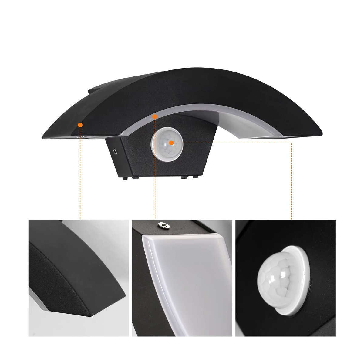 Moderne LED Wandleuchte in Schwarz mit Bewegungsmelder und warmweißem Licht (24 W) für Innen- und Außenbereich - Bild 5