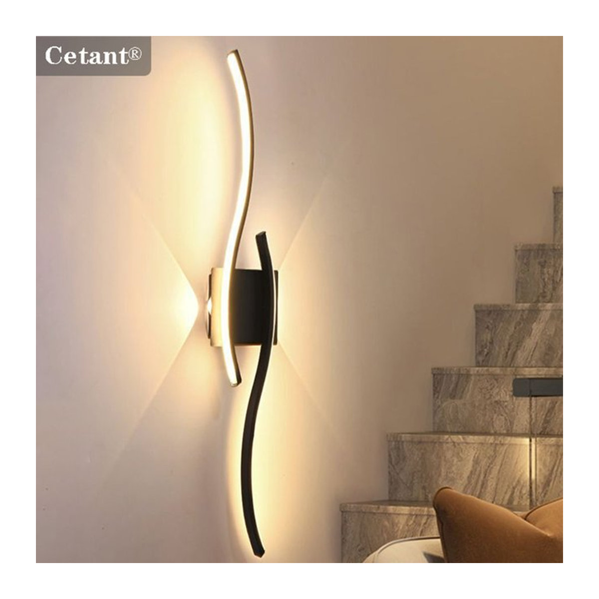 Moderne LED-Wandleuchte von CETANT in Schwarz mit Fernbedienung für Wohnzimmer, Schlafzimmer und Treppen - Bild 1