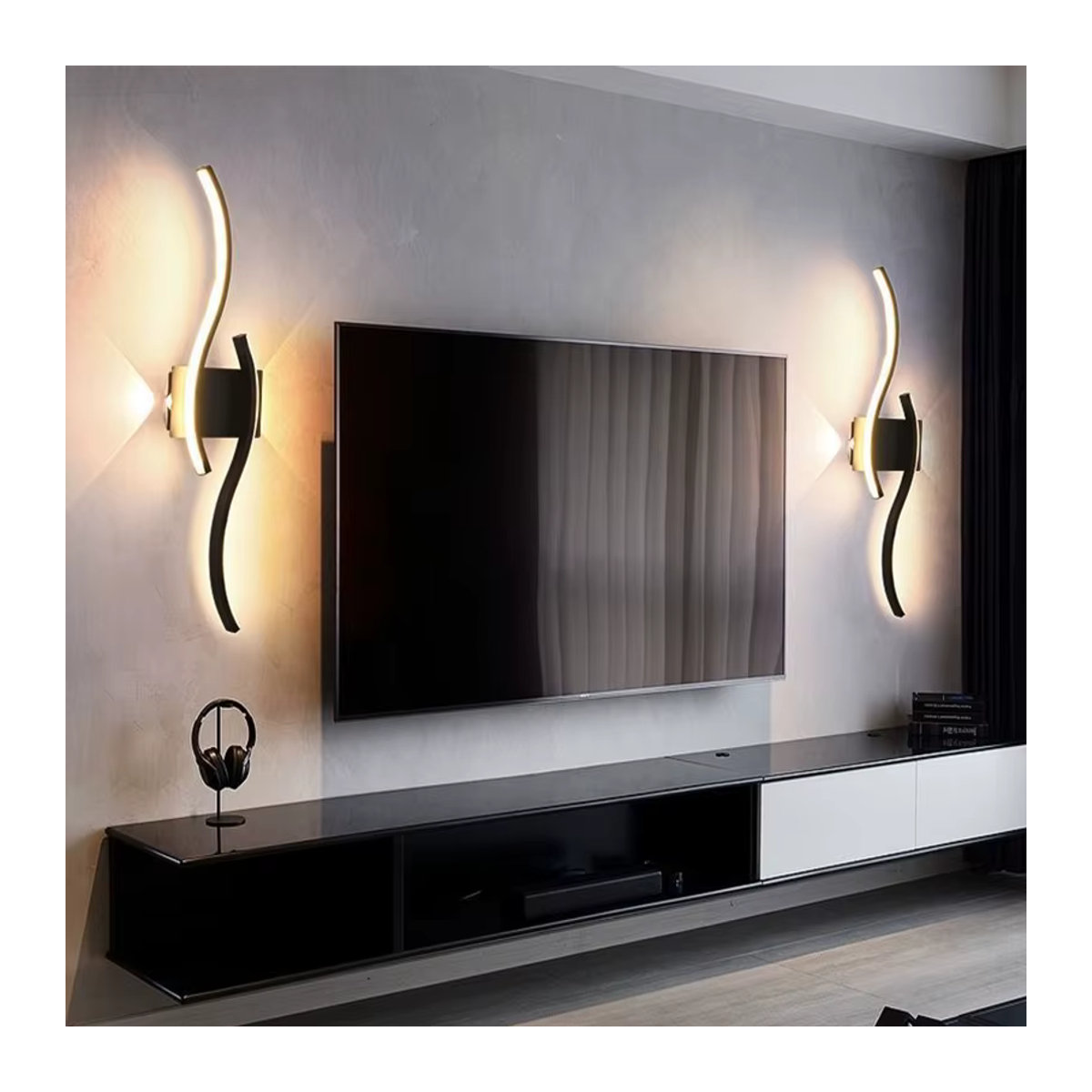 Moderne LED-Wandleuchte von CETANT in Schwarz mit Fernbedienung für Wohnzimmer, Schlafzimmer und Treppen - Bild 2