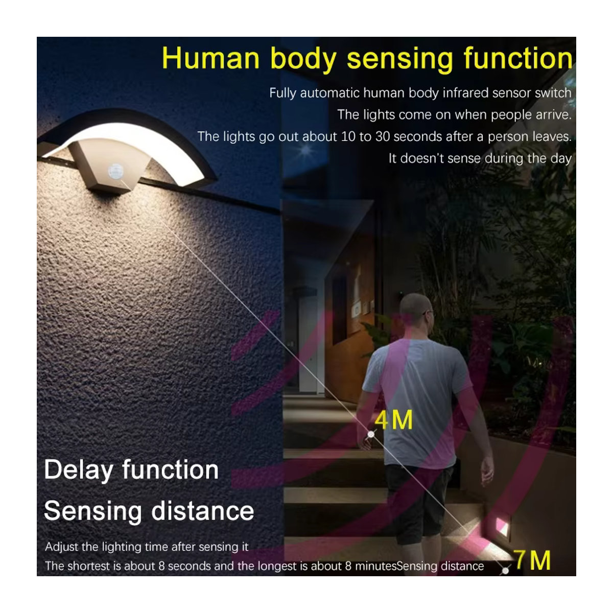 Moderne LED Wandleuchte von lyfs in Schwarz mit Bewegungssensor und wasserdichtem Design für Garten, Balkon und Außenbereich - Bild 4