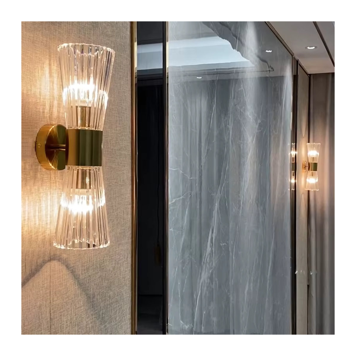 Moderne LED-Wandleuchte von Timebus in Gold mit Glaselementen für Wohnzimmer und Schlafzimmer - Bild 3