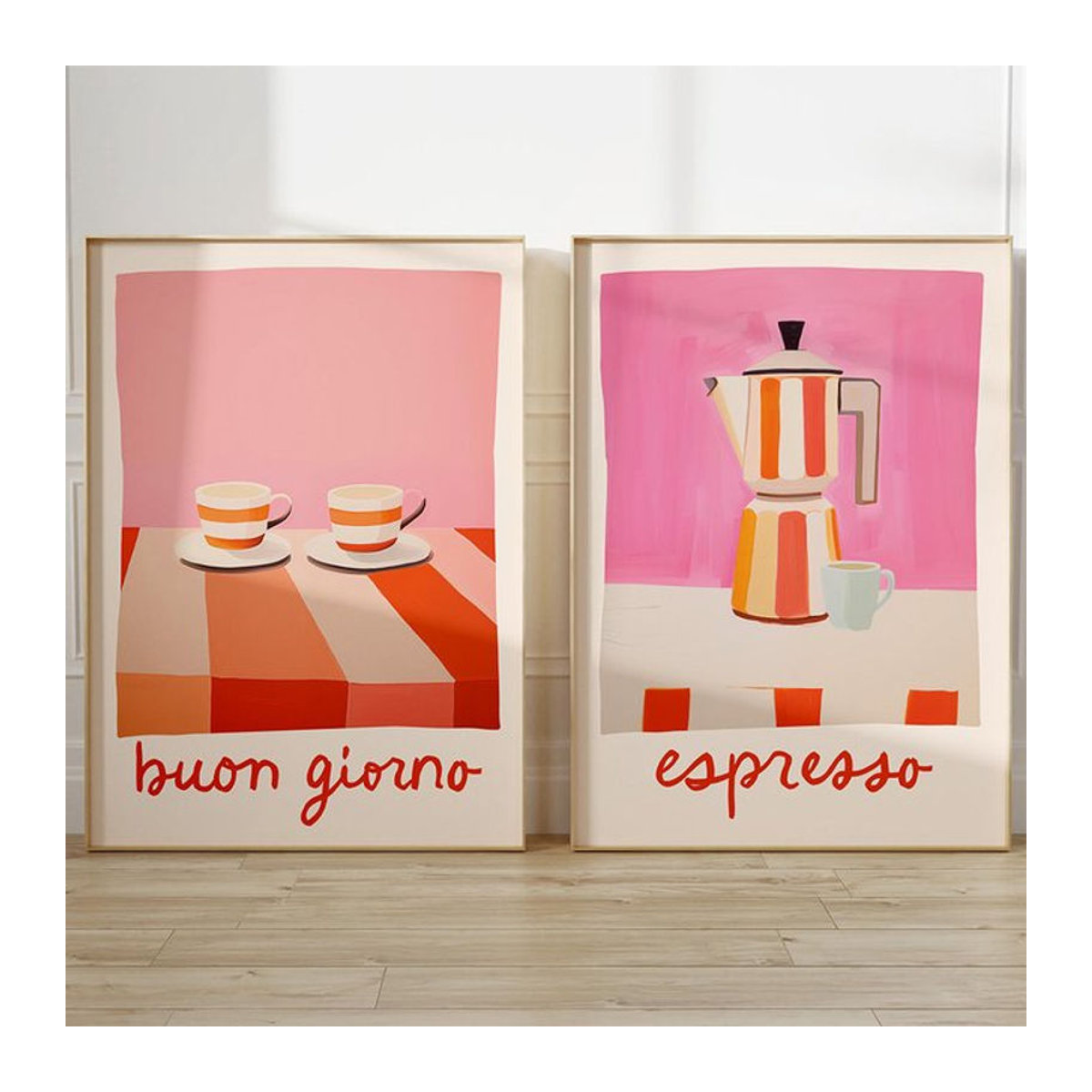 Moderne Leinwand mit italienischen Espresso Zitaten und Moka Topf als Wandkunst für deine Küche oder dein Café, mehrfarbig - Bild 1