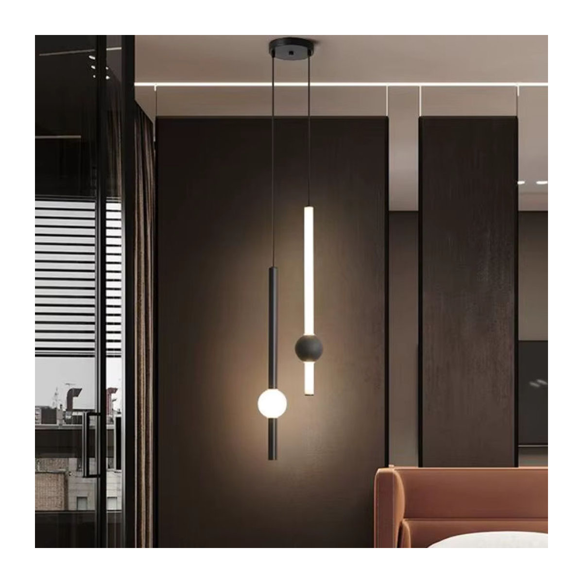 Moderne minimalistische LED Pendelleuchte in Schwarz - Bild 1