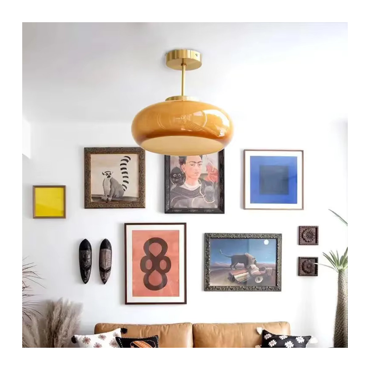 Moderne minimalistische Pendelleuchte aus Glas in Gelb mit E27 Fassung im Retro-Stil für Esszimmer und Wohnzimmer - Bild 3