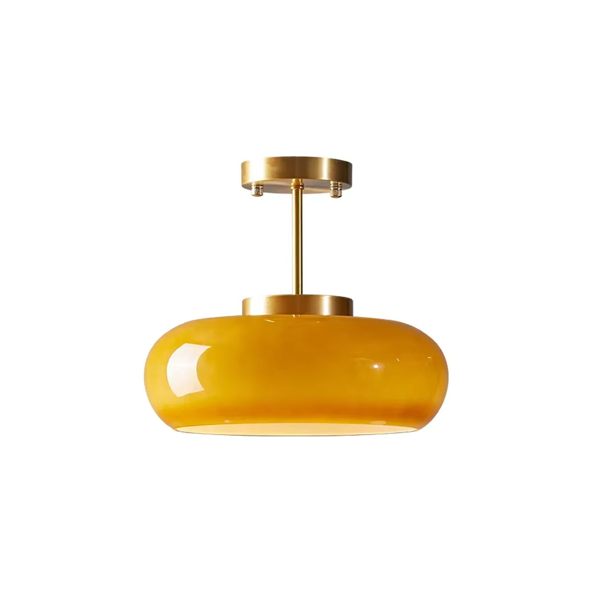 Moderne minimalistische Pendelleuchte aus Glas in Gelb mit E27 Fassung im Retro-Stil für Esszimmer und Wohnzimmer - Bild 4