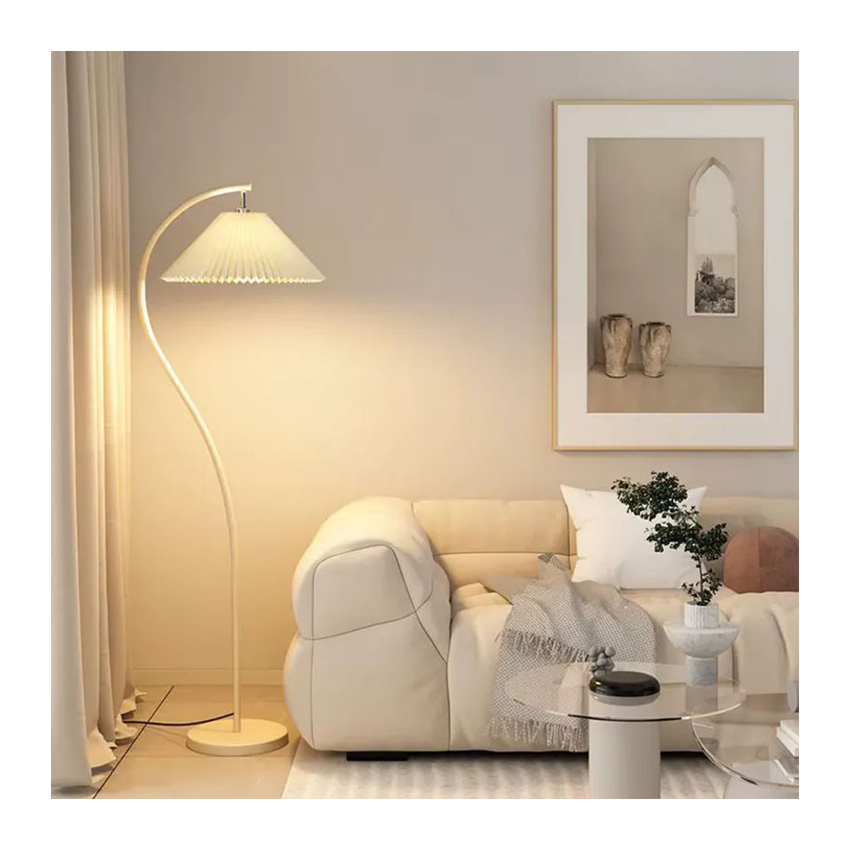 Moderne minimalistische Stehlampe von wecus in Beige für Wohnzimmer und Schlafzimmer - Bild 2