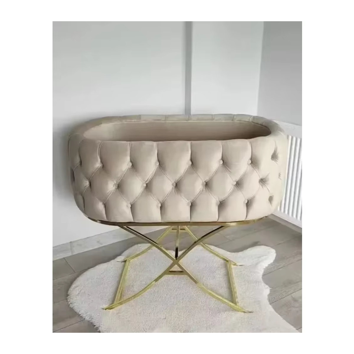 Moderne multifunktionale Babywiege von top12 aus Metall mit Samtbezug in Beige - Bild 3
