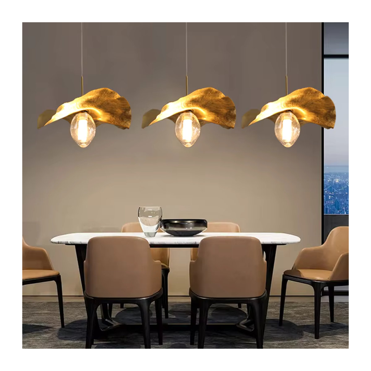 Moderne MZISOSOD LED Pendelleuchte im Lotusblatt-Design aus Metall in Messing-Optik - Bild 2