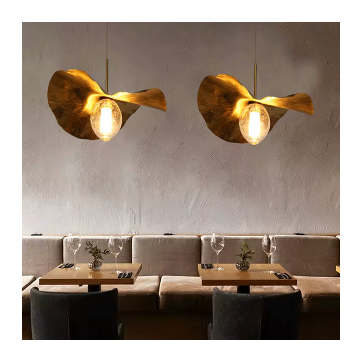 Moderne MZISOSOD LED Pendelleuchte im Lotusblatt-Design aus Metall in Messing-Optik - Bild 4