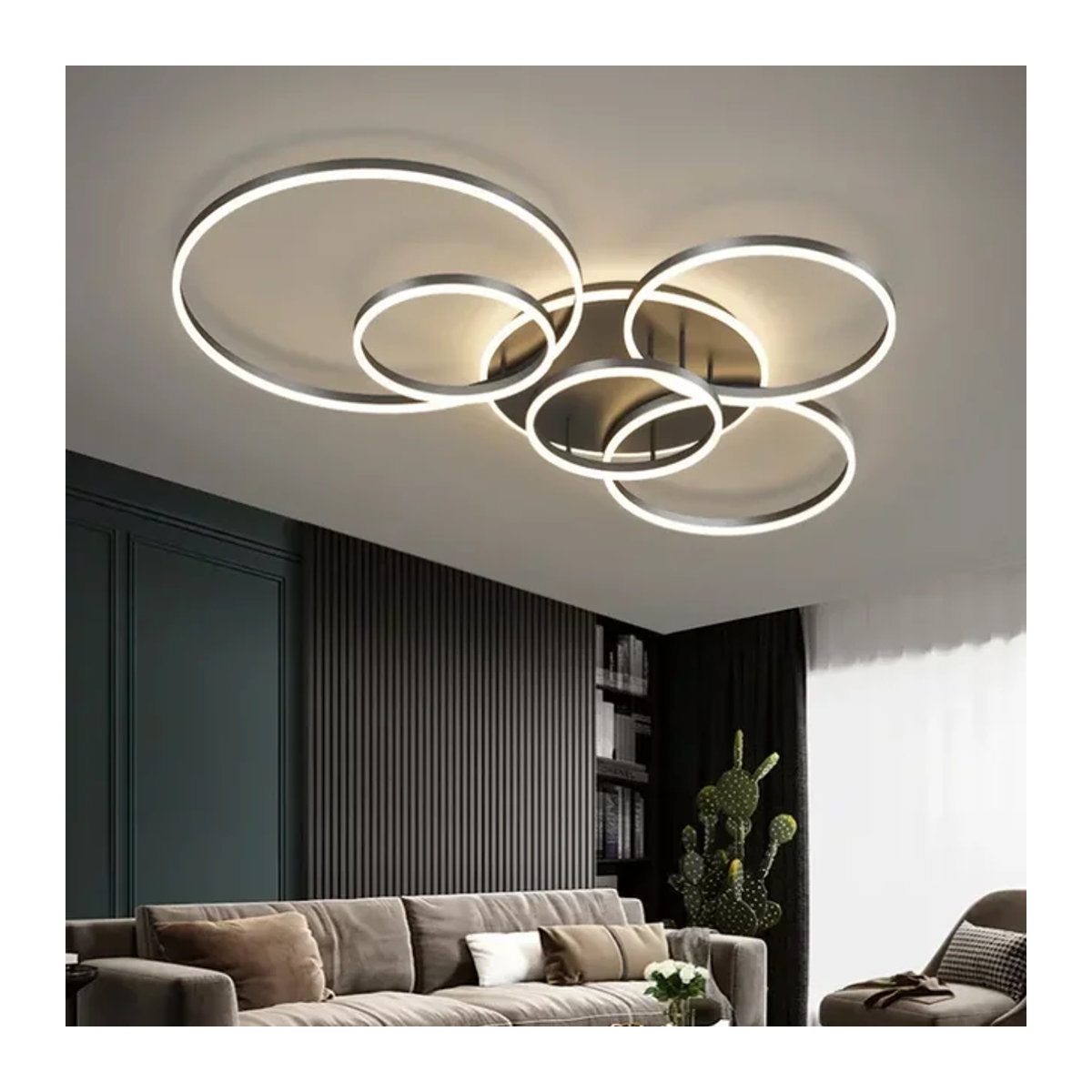 Moderne Nordic LED-Pendelleuchte mit 5 Ringen in Schwarz, dimmbar, skandinavisches Design für Wohnzimmer, Esszimmer oder Schlafzimmer - Bild 1