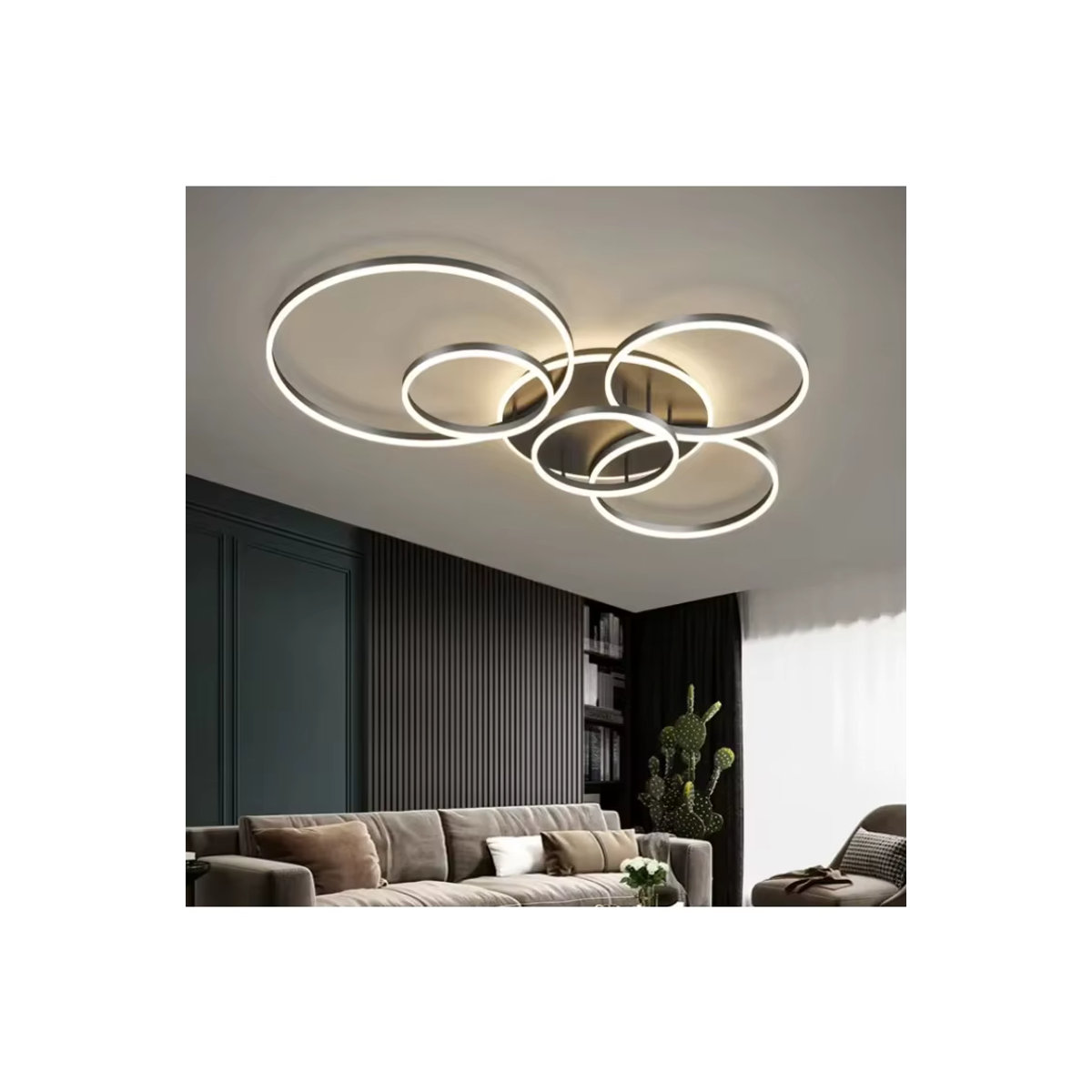 Moderne Nordic LED-Pendelleuchte mit 5 Ringen in Schwarz, dimmbar, skandinavisches Design für Wohnzimmer, Esszimmer oder Schlafzimmer - Bild 2