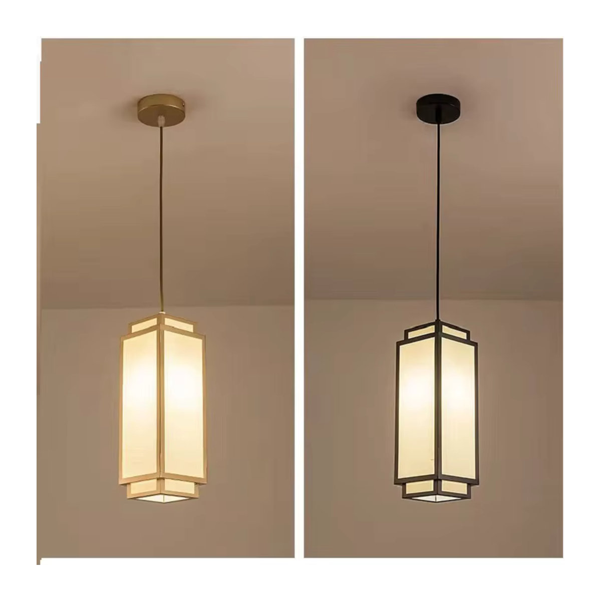 Moderne Pendelleuchte aus Stoff und Metall in Beige für Wohnzimmer, Esszimmer oder Flur - Bild 4