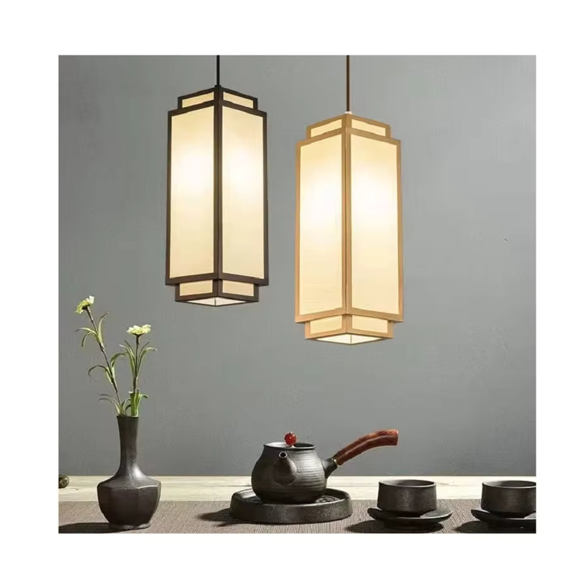 Moderne Pendelleuchte aus Stoff und Metall in Beige für Wohnzimmer, Esszimmer oder Flur - Bild 6