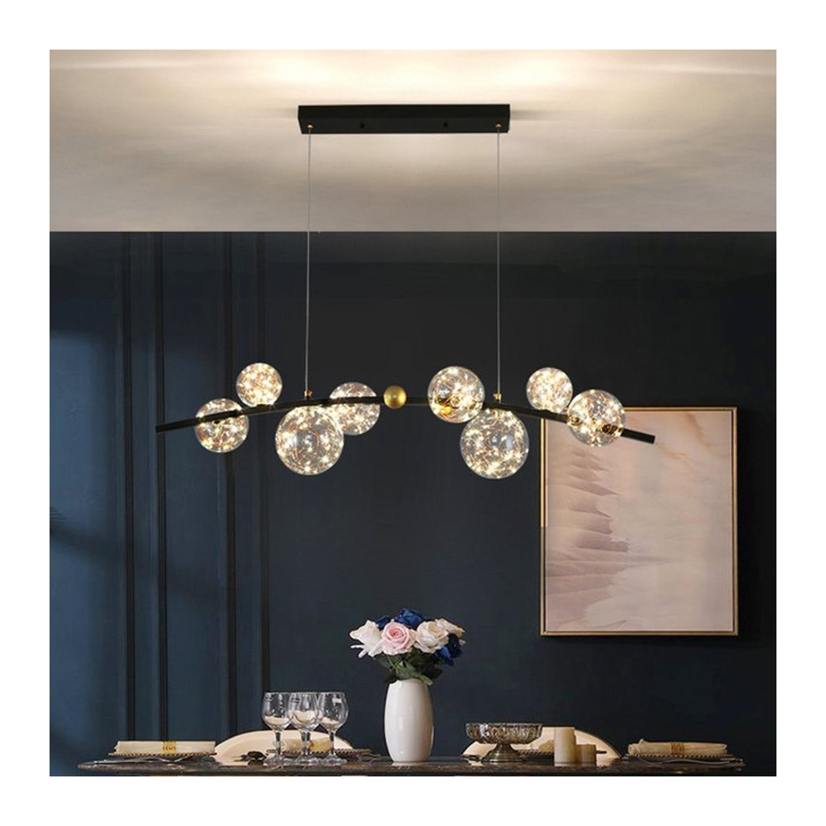 Moderne Pendelleuchte von yushe in Schwarz mit Glaselementen für Esszimmer und Wohnzimmer - Bild 1