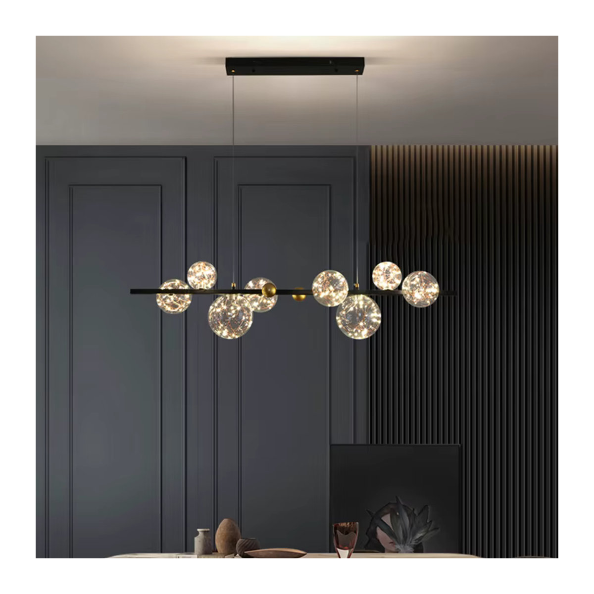 Moderne Pendelleuchte von yushe in Schwarz mit Glaselementen für Esszimmer und Wohnzimmer - Bild 2