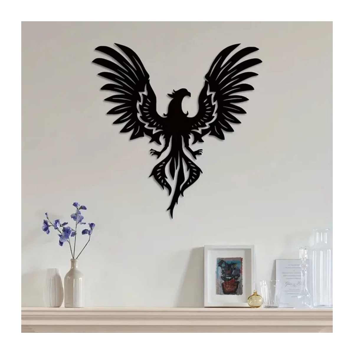 Moderne Phoenix Wanddekoration aus Metall von CIFBUY in Schwarz als hängende Kunst für Küche und Wohnräume - Bild 1