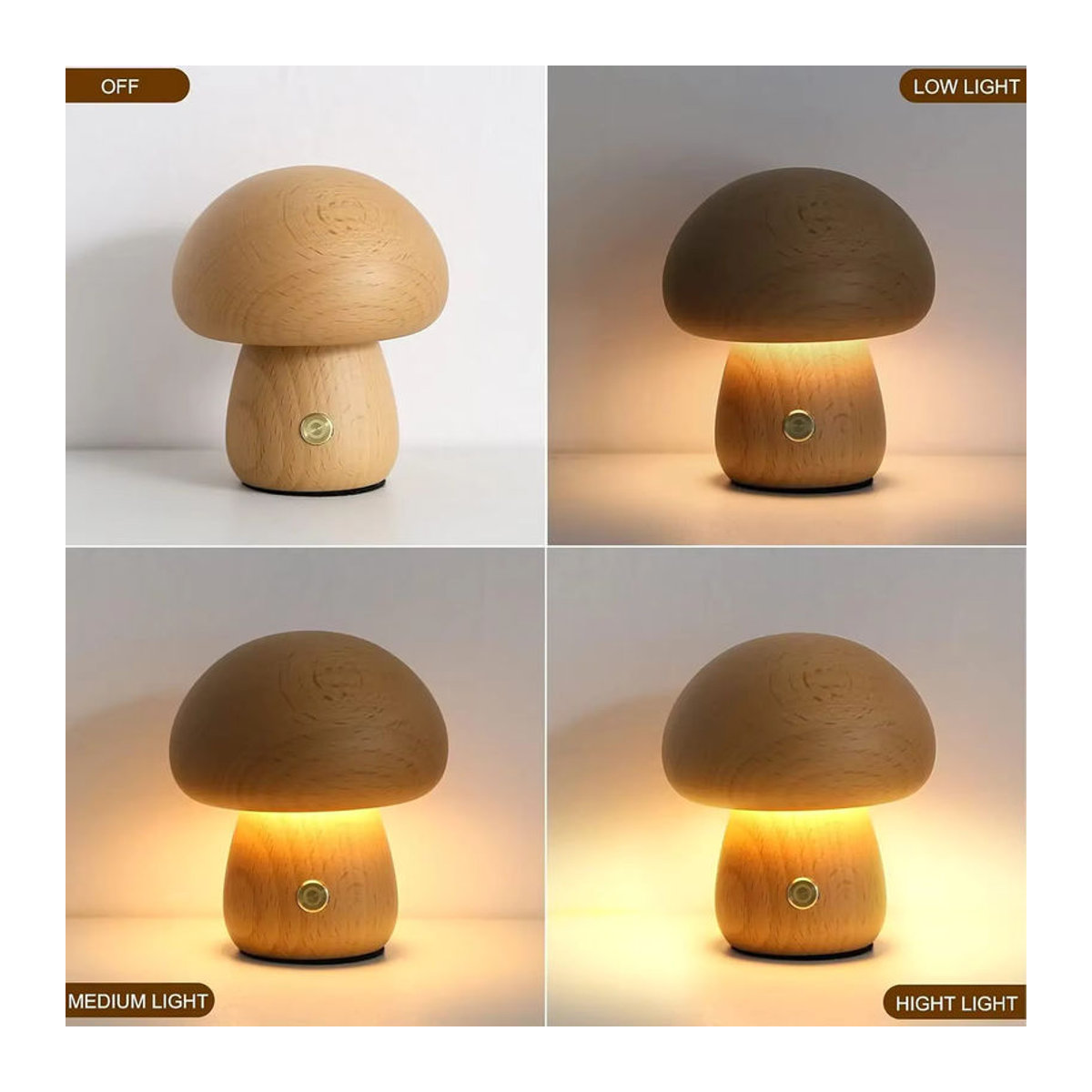 Moderne Pilz-Tischlampe aus Holz in Braun, wiederaufladbar und dimmbar als tragbares Nachtlicht für dein Schlafzimmer oder den Nachttisch - Bild 4