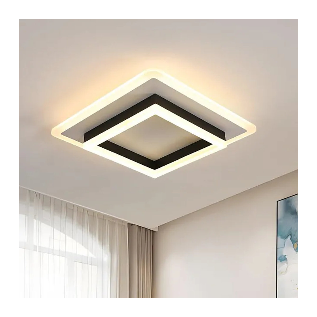 Moderne quadratische LED-Deckenlampe aus Acryl in Schwarz/Weiß mit 30 W und warmweißem Licht - Bild 1