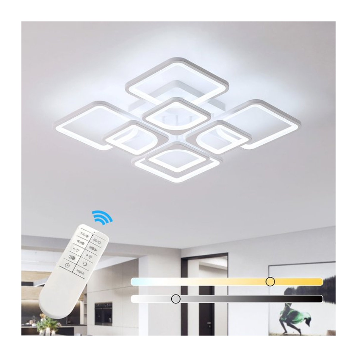 Moderne quadratische LED-Deckenleuchte aus Metall in Weiß, dimmbar - Bild 1