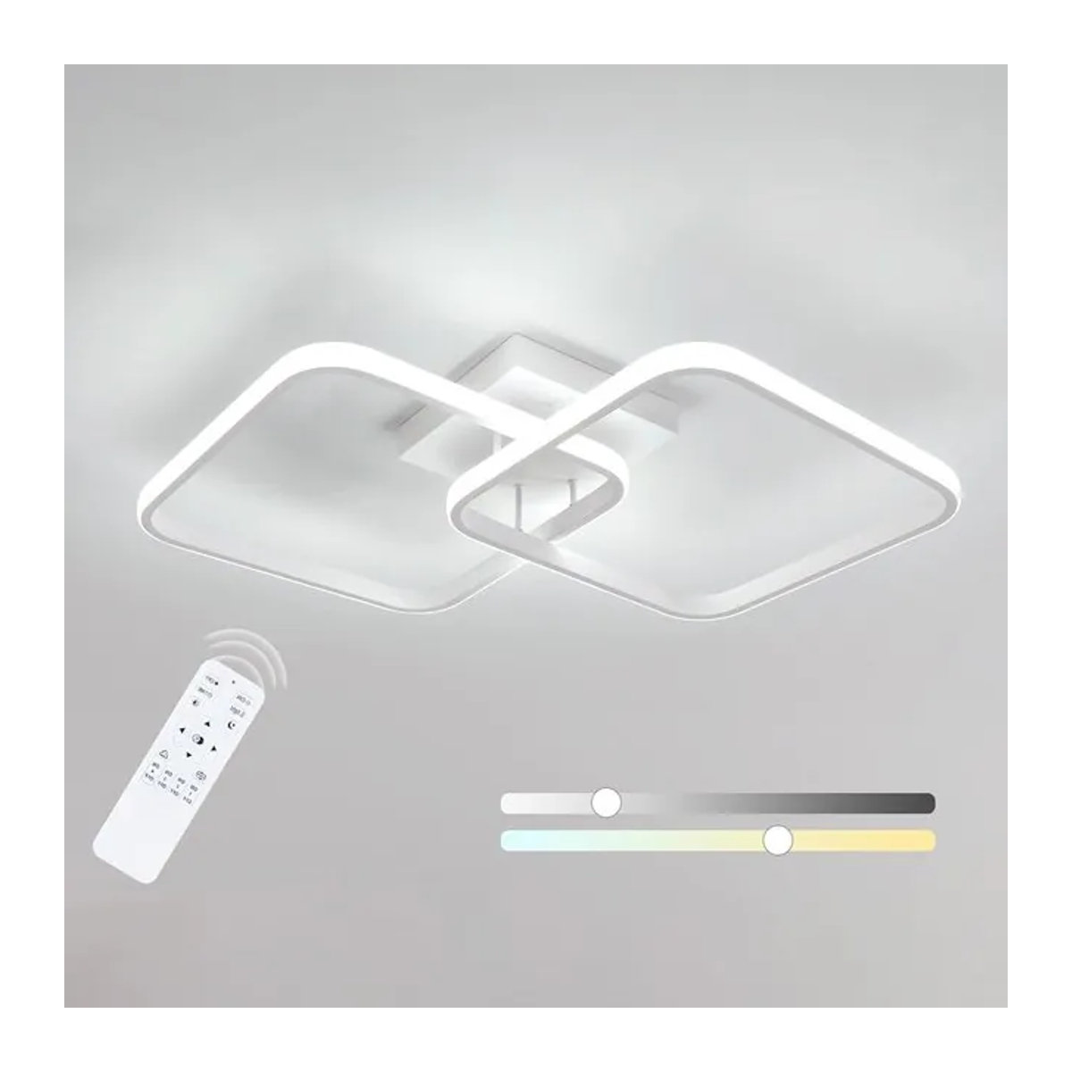 Moderne quadratische LED-Deckenleuchte aus Metall in Weiß, dimmbar und ferngesteuert, Farbtemperatur 3000K-6500K - Bild 1