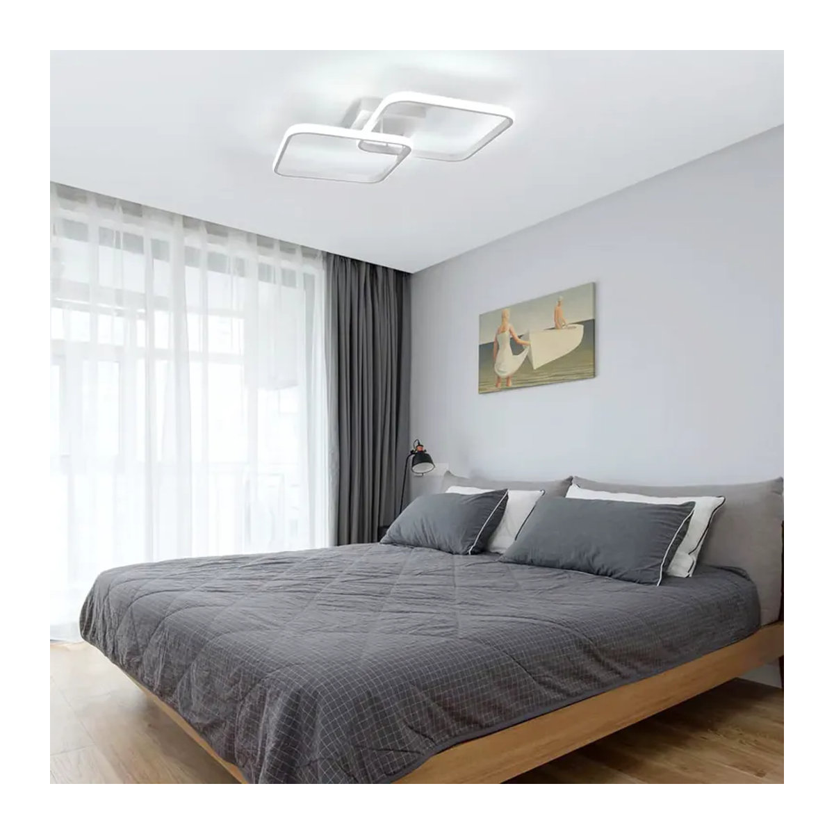 Moderne quadratische LED-Deckenleuchte aus Metall in Weiß, dimmbar und ferngesteuert, Farbtemperatur 3000K-6500K - Bild 2
