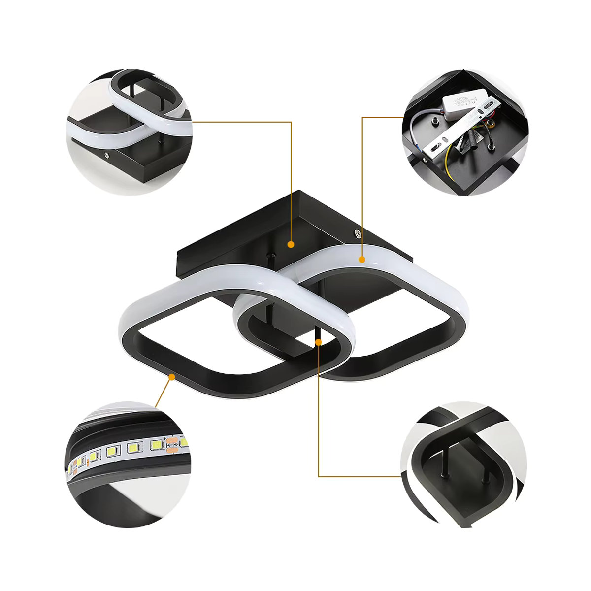 Moderne quadratische LED-Deckenleuchte in Schwarz mit 22 W, - Bild 2