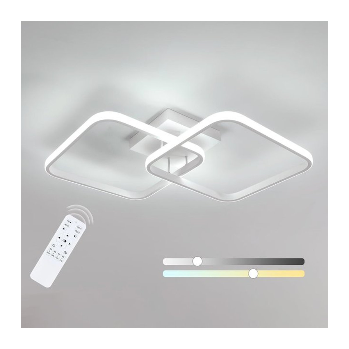 Moderne quadratische LED Deckenleuchte in Weiß mit 50W und Fernbedienung, dimmbar von 3000K bis 6500K - Bild 1