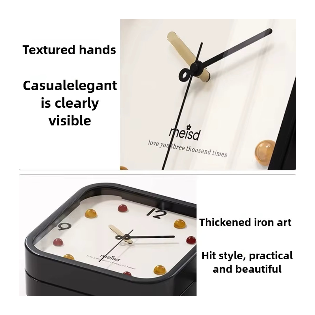Moderne quadratische Wanduhr aus Metall in Weiß, geräuschlose doppelseitige Designer-Uhr für Wohnzimmer und Restaurant, analoge Wandmontage - Bild 2