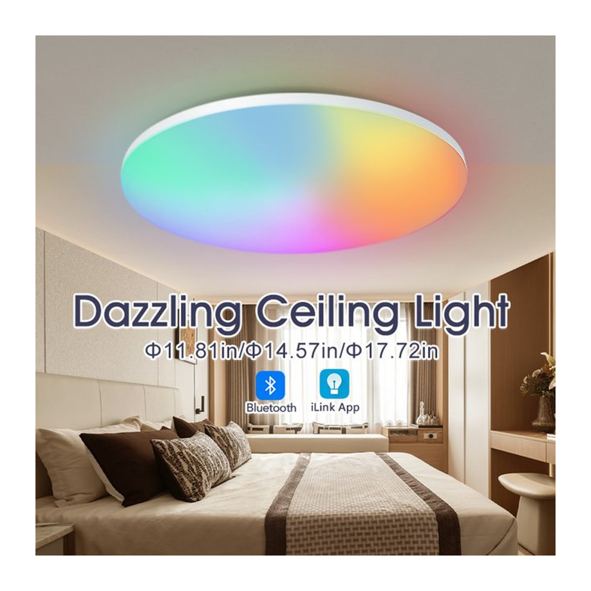 Moderne RGB Smart LED Deckenleuchte mit App-Steuerung und Fernbedienung, 54W, dimmbar, Bunt - Bild 1