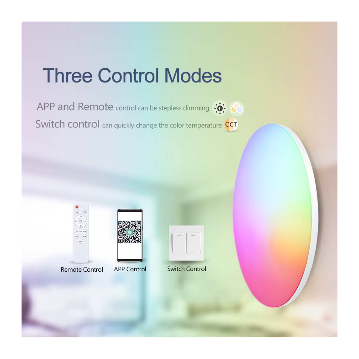 Moderne RGB Smart LED Deckenleuchte mit App-Steuerung und Fernbedienung, 54W, dimmbar, Bunt - Bild 2