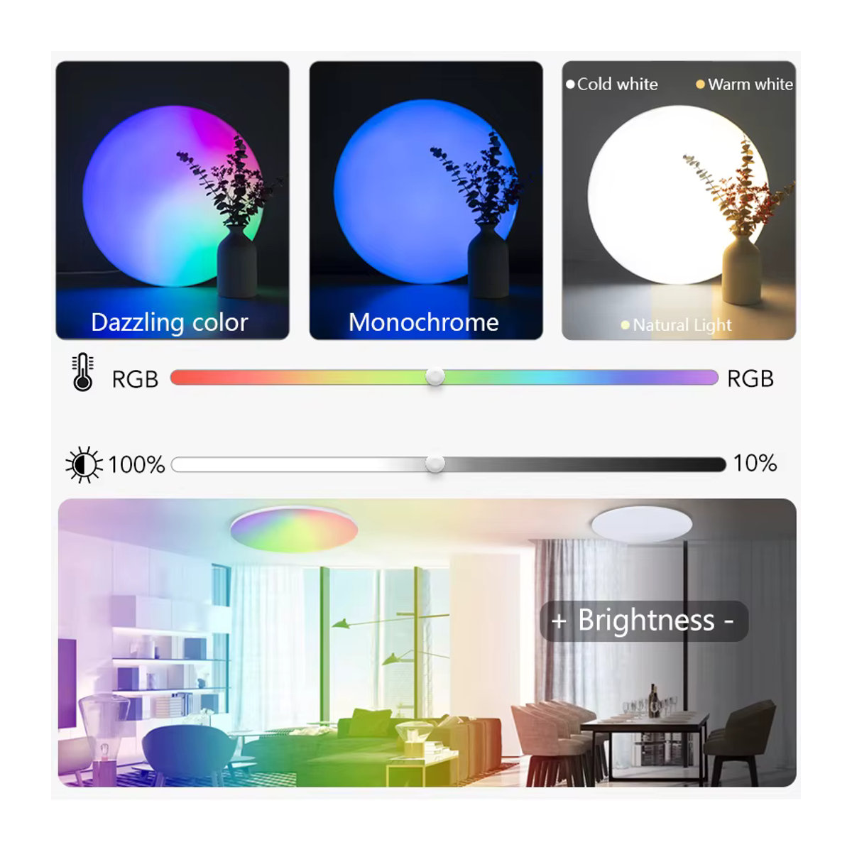 Moderne RGB Smart LED Deckenleuchte mit App-Steuerung und Fernbedienung, 54W, dimmbar, Bunt - Bild 4