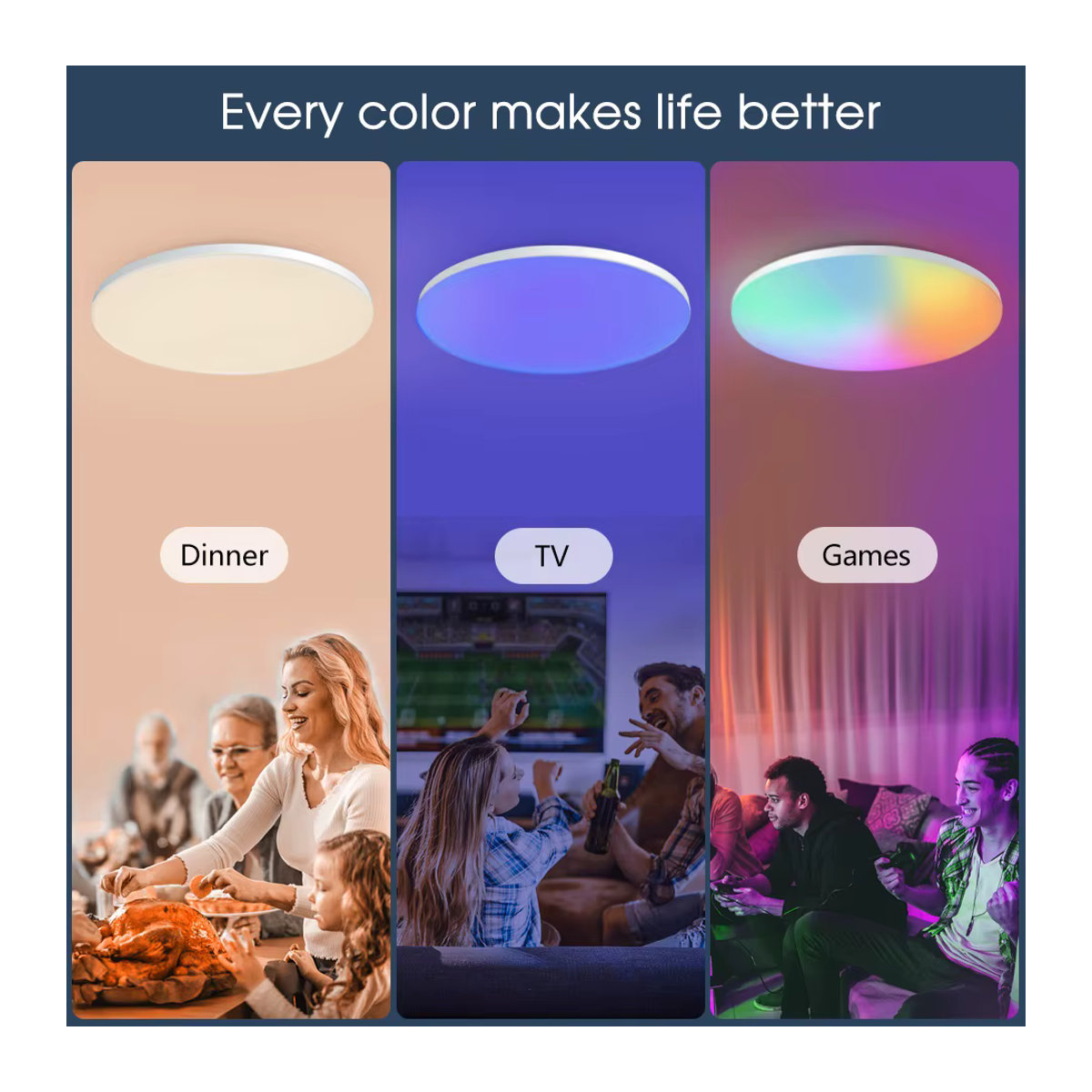 Moderne RGB Smart LED Deckenleuchte mit App-Steuerung und Fernbedienung, 54W, dimmbar, Bunt - Bild 5