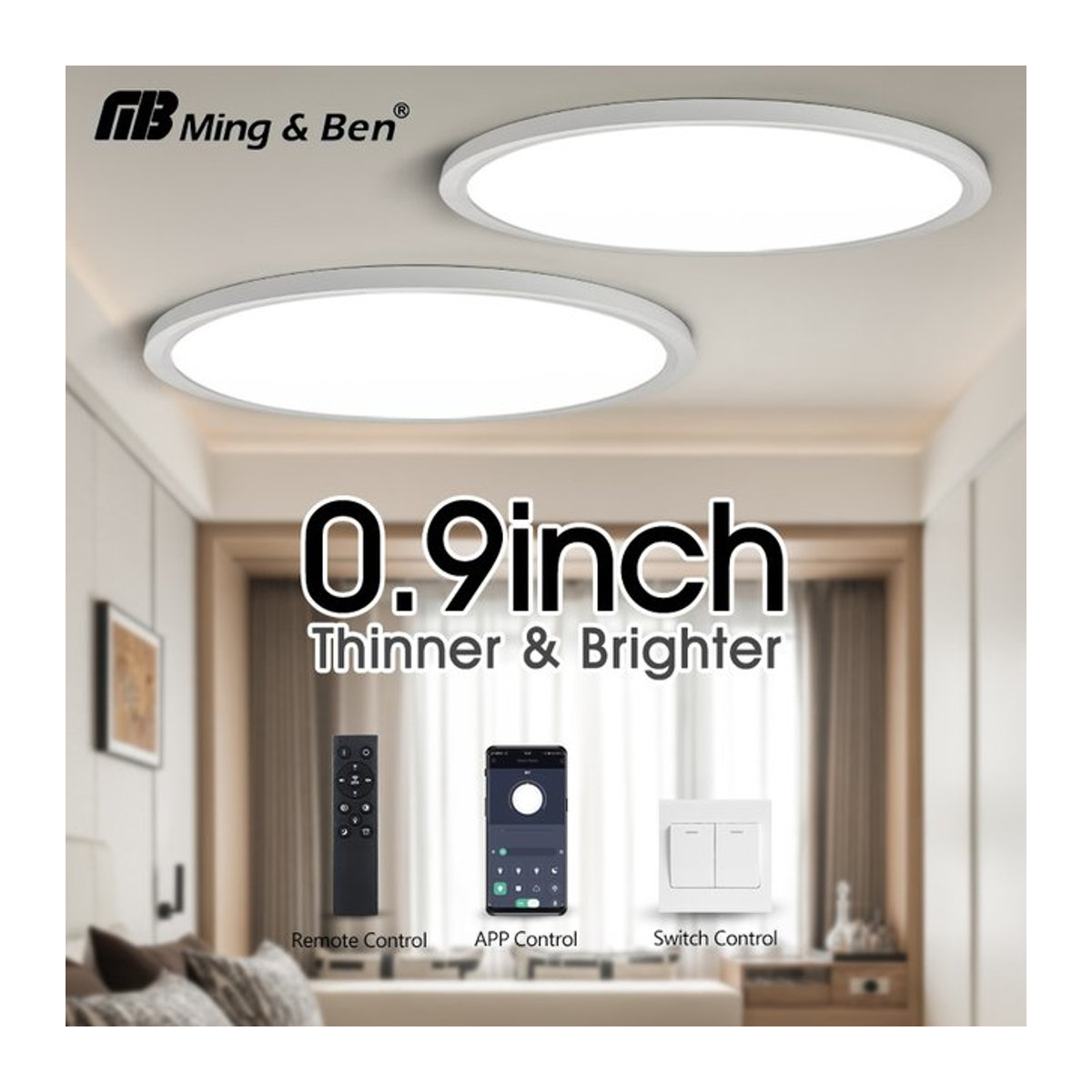 Moderne runde Deckenlampe von MING&BEN in Weiß mit App-Steuerung und Fernbedienung, dimmbar und ultradünn für Wohnzimmer und Schlafzimmer - Bild 1