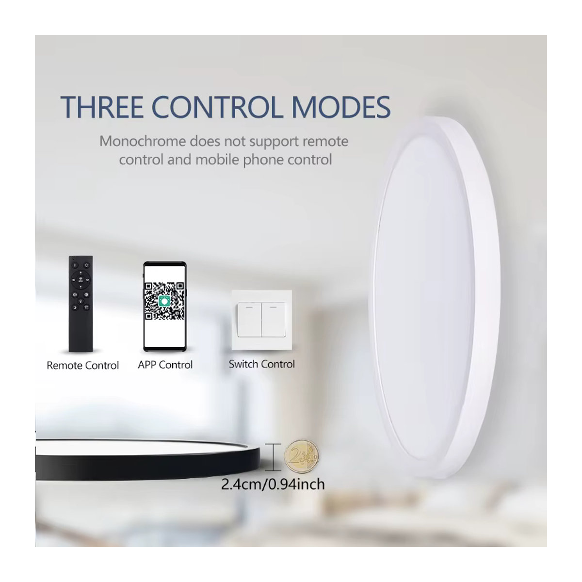 Moderne runde Deckenlampe von MING&BEN in Weiß mit App-Steuerung und Fernbedienung, dimmbar und ultradünn für Wohnzimmer und Schlafzimmer - Bild 3