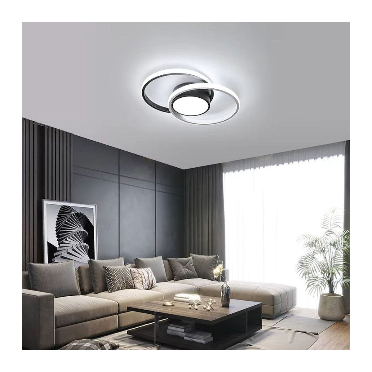 Moderne runde LED-Deckenleuchte aus Acryl in Weiß mit 42 W und kaltweißem Licht, Durchmesser: 40 cm - Bild 5