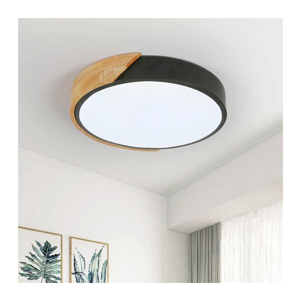 Moderne runde LED-Deckenleuchte aus Holz mit 24 W in Weiß oder Schwarz/Weiß, kaltweißes Licht 6500 K - Bild 1