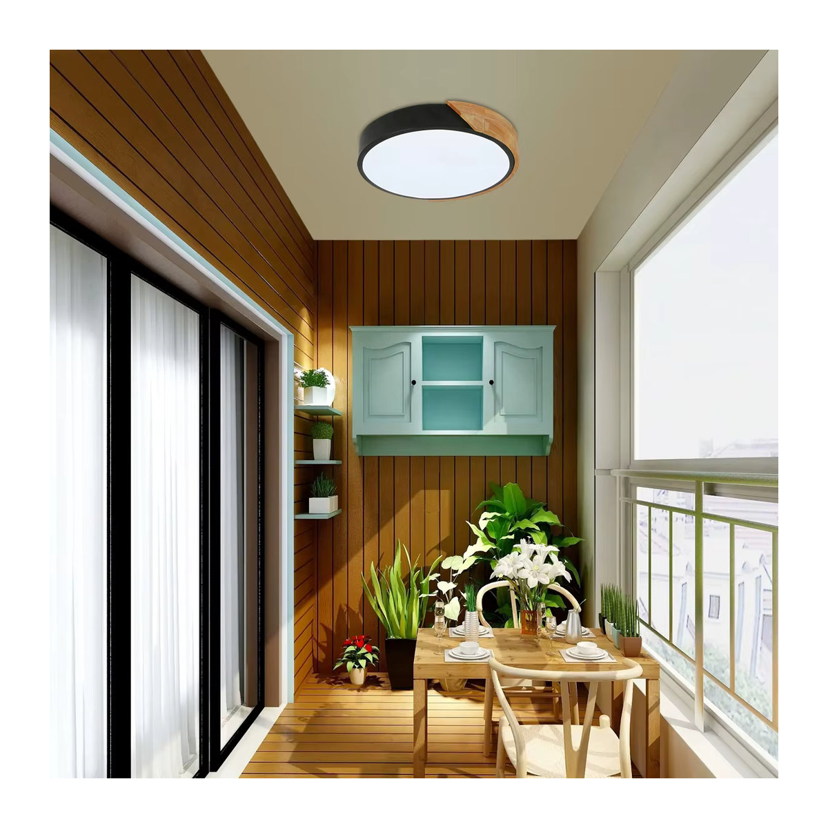 Moderne runde LED-Deckenleuchte aus Holz mit 24 W in Weiß oder Schwarz/Weiß, kaltweißes Licht 6500 K - Bild 2