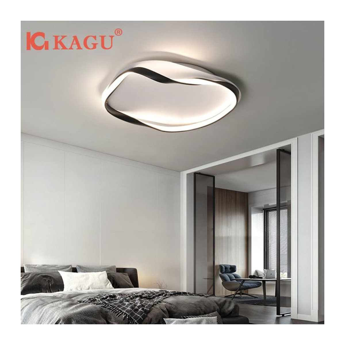 Moderne runde LED-Deckenleuchte von KAGU für Wohnzimmer, Schlafzimmer und Arbeitszimmer in Schwarz oder Weiß - Bild 1