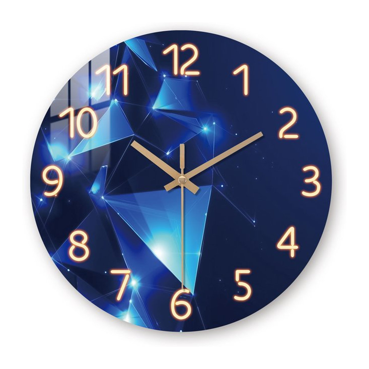 Moderne runde Wanduhr aus Holz in Dunkelblau mit geometrischem Design, geräuschlose analoge Quarzuhr für dein Wohnzimmer - Bild 1