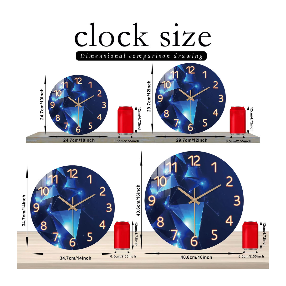 Moderne runde Wanduhr aus Holz in Dunkelblau mit geometrischem Design, geräuschlose analoge Quarzuhr für dein Wohnzimmer - Bild 3